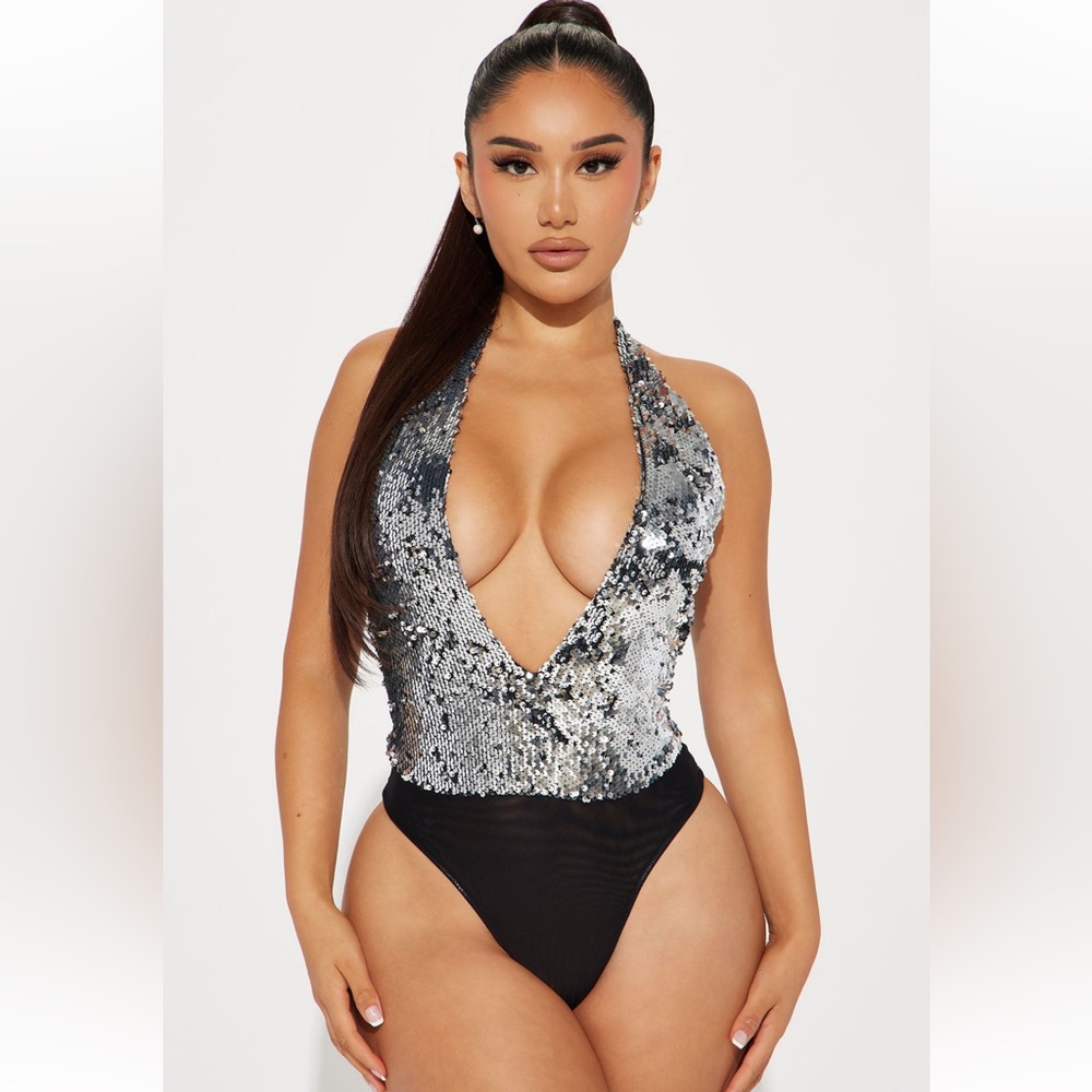 Serving Looks Sequin Bodysuit - Silver